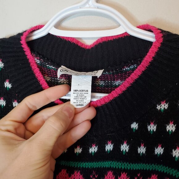 Vintage 90s Cute Cat Knit Sweater Black Size L - Picture 5 of 5